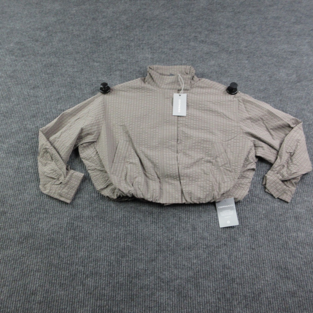 Cernucci Jacket Womens S Beige Check Nylon Hooded Lined Full Zip Pockets NWT